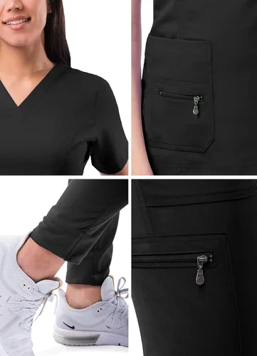 Vista 5 de Adar Pro Flawless Plus - Conjunto de exfoliante para mujer camiseta elevada con cuello en V y pantalones deportivos