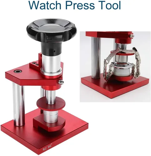Vista 4 de Prensa de reloj, caja trasera de reloj, tipo tornillo, juego de herramientas de prensa profesional para reloj, bisel de cristal, herramientas