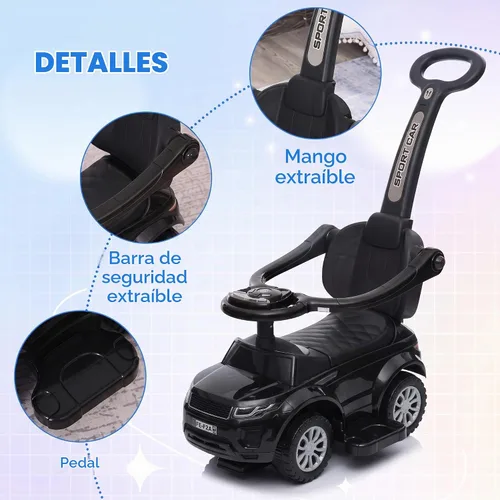 Vista 5 de Aosom Coches de empuje 3 en 1 para niños pequeños de 18 a 36 meses, color Negro