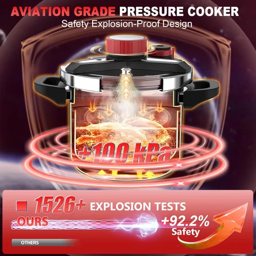 Vista 4 de Olla a presión 3 en 1 de acero inoxidable 304, 9.5 litros: [a prueba de explosiones] [3 ajustes de PSI], bloqueo con una mano, compatible
