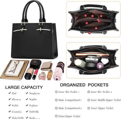 Vista 5 de Carteras para mujer, bolsos cruzados, bolsos para mujer, cartera de hombro de cuero PU, bolso satchel tote con asa superior