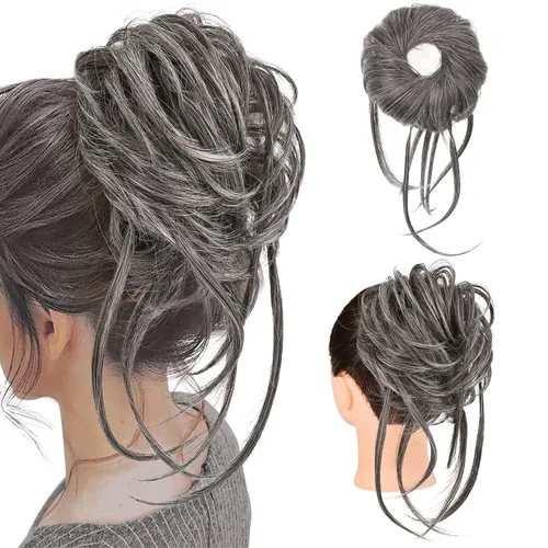 Vista 19 de HOOJIH Pieza de pelo desordenado de moño – Extensiones superlargas despeinadas, cola de caballo ondulada con banda elástica para mujeres y niñas
