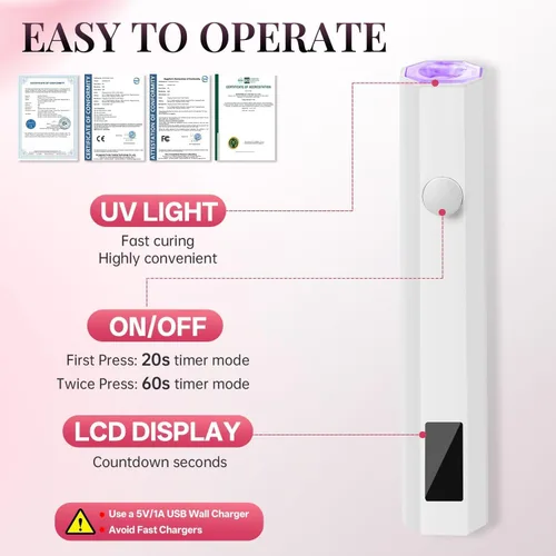 Vista 4 de krofaue Luz UV para uñas con soporte, lámpara UV recargable inalámbrica con pantalla digital, 2 temporizadores, curación flash manos libres