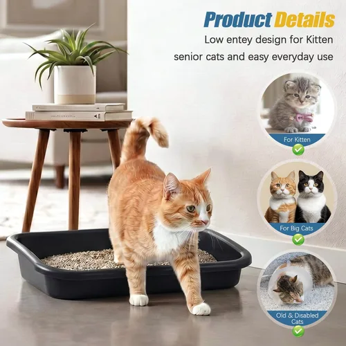 Vista 5 de Uiifan 3 cajas de arena extra grandes para gatos de entrada baja para gatos mayores, caja de arena abierta para gatos mayores, discapacitados, gatos