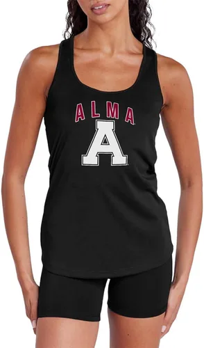 Vista 373 de Camiseta deportiva sin mangas oficial de NCAA Collegiate para mujer, con espalda cruzada, colección con logotipo primario