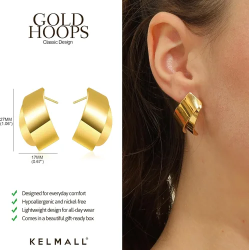 Vista 40 de KELMALL Aretes tipo argolla de oro de 14 quilates para mujer, hipoalergénicos, gruesos, redondos, no se deslustra, para orejas sensibles