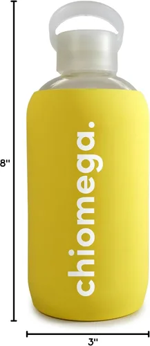 Vista 7 de Sorority Shop Chi Omega - Botella de agua de vidrio con funda de silicona, botella de agua de 16 onzas, botella de agua de vidrio reutilizable