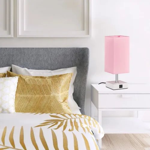 Vista 6 de Lámpara de mesa Ambimall con control táctil y 2 puertos de carga USB, lámpara de mesa de 3 modos para mesita de noche, lámpara de noche para A: rosa