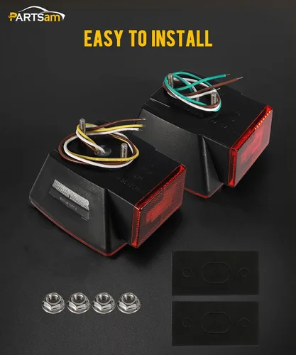Vista 5 de Partsam Kit de luces traseras sumergibles para remolque, impermeables, de 12 V, luces LED cuadradas para remolque, halo brilla con arnés