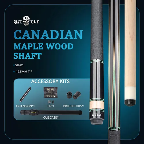 Vista 2 de CUEELF Taco de billar profesional con incrustaciones hechas a mano para adultos Solid Brass Joint Low Deflection Shaft 12.5mm Pro Tip & Inlay Ring