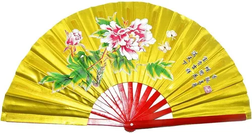 Vista 7 de Chino Kung Fu Tai Chi Fan Arts Dance/Practice Performance Bamboo Plegable Fan Peony Flower Pattern (azul)