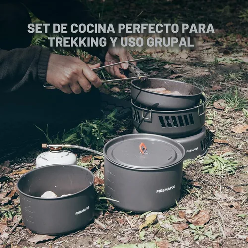 Vista 4 de Juego de Cocina Versátil al Aire Libre Fire Maple, Estufa de Gas de Aluminio, Kit de Utensilios de Cocina para Acampada Compacto y Duradero