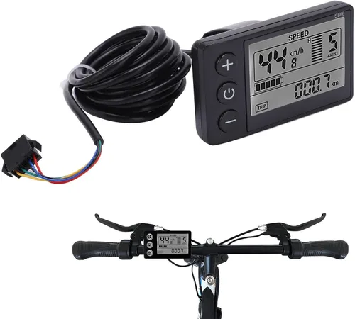 Vista 5 de Pantalla LCD para bicicletas eléctricas, S866 Medidor de pantalla LCD de bicicletas eléctricas, 24 V, 36 V, 48 V, panel de control con reemplazo