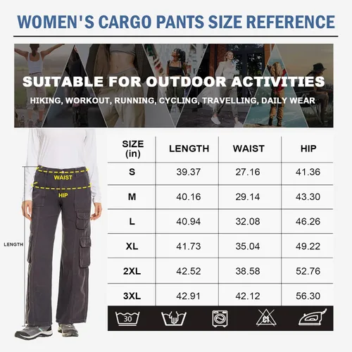 Vista 6 de Pantalones cargo de senderismo para mujer, de algodón, casuales, militares, con 7 bolsillos