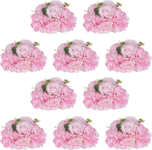 Vista 16 de NUPTIO Ramo de Arreglo de Bolas de Flores - 10 Piezas de 14.2 pulgadas de Diámetro Bolas de Flores Falsas Rosas Rosadas para Centros de Mesa