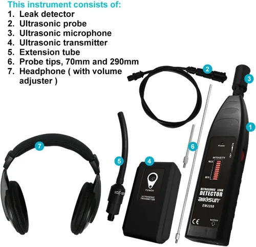 Vista 7 de allsun Pro Detector de Fugas Ultrasónico Transmisor Localizador de Ruidos Auto, Estetoscopio Electrónico Monitor de Ruidos de Máquinas HVAC