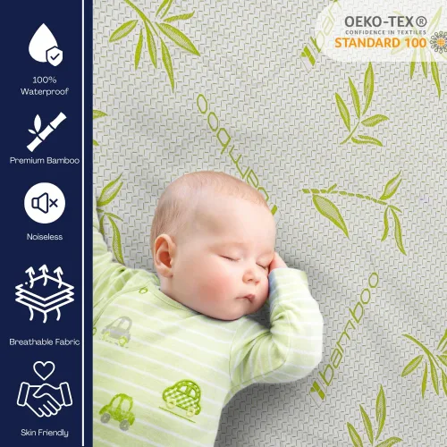 Vista 3 de Protector de colchón de bambú refrescante con cremallera - Funda de colchón 100% impermeable tamaño individual - Cubiertas de colchón de tela