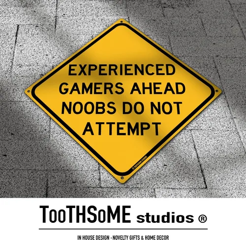 Vista 4 de Experienced Gamers Ahead - Placa de advertencia de video PC gamer hogar dormitorio 12 x 12 pulgadas