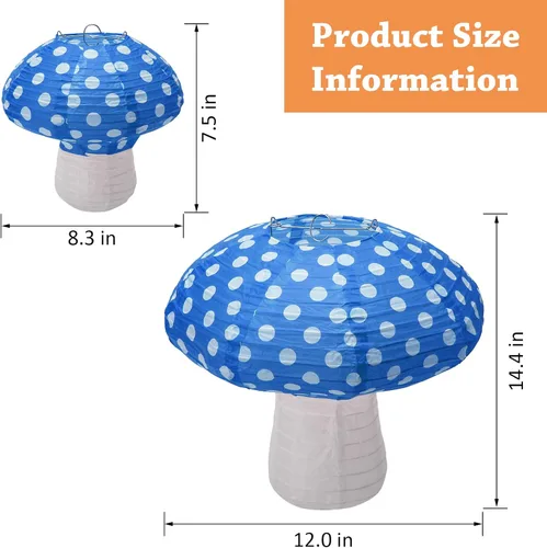 Vista 2 de 4 linternas de papel con forma de hongo, faroles grandes en forma de hongo para guardería, jardín, decoración de fiesta de Navidad, 8 pulgadas, 12