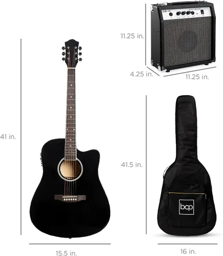 Vista 8 de Best Choice Products Juego de iniciación de guitarra acústica y eléctrica para principiantes con 41 pulgadas, diseño de corte total en madera, bolsa