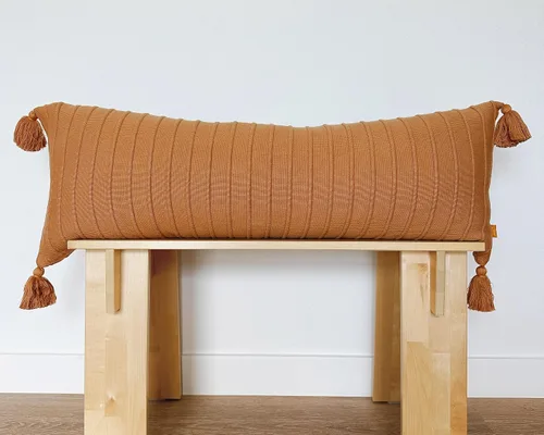 Vista 5 de Baked Clay - Funda de almohada lumbar acanalada, 14 x 36 pulgadas, tejido de algodón con borlas, acento acogedor para cama, sofá o banco de entrada