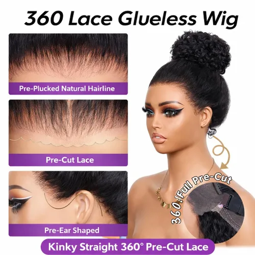 Vista 6 de Wear and Go - Peluca de encaje frontal 360 HD, cabello humano de 28 pulgadas, con encaje precortado, correa oculta, cordón invisible, sin pegamento