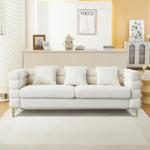 Vista 3 de mikibama Juego de sofá Teddy de lujo para sala de estar, muebles de decoración moderna, sofá seccional, sofá de 3 plazas y loveseat con 5 almohadas