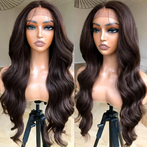 Vista 16 de Peluca de encaje frontal de 14 pulgadas con cuerpo ondulado de encaje HD, pelucas sin pegamento de cabello humano preestilizadas y precortadas Negro