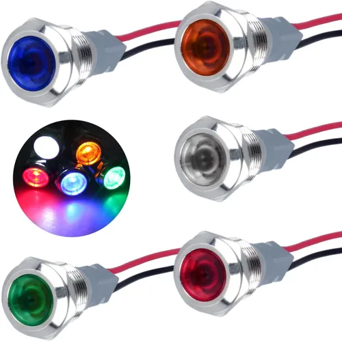 Vista 25 de 5 piezas de luz indicadora LED de 12V-24V de 6mm con orificio de montaje de 1/4" de 20mA, lámpara de señal de metal impermeable IP67 con ahorro