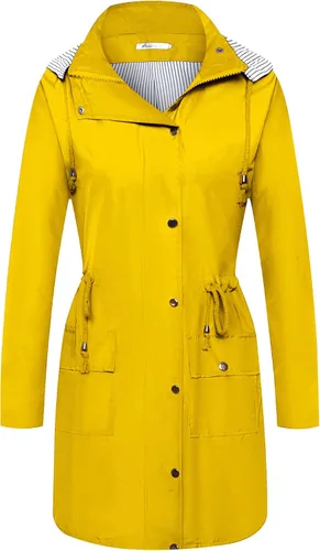 Vista 2 de Twinklady - Chaqueta de lluvia femenina, impermeables rayados de montañismo, gabardinas livianas con capucha para intemperie