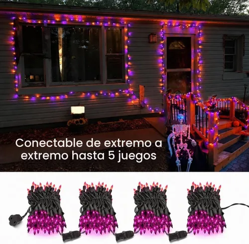 Vista 2 de Brizled Guirnalda de luces de Halloween naranja y morado, 100 luces