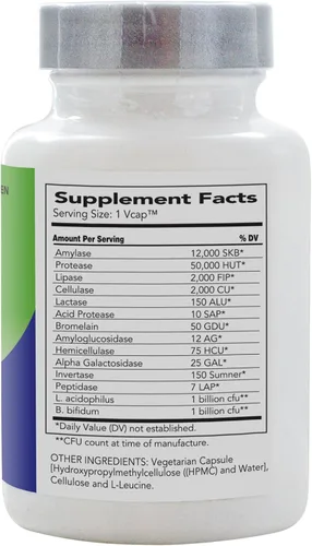 Vista 2 de AbsorbAid Soporte de enzimas digestivas de platino 120 vCaps, 12 enzimas digestivas más 2 probióticos para un máximo alivio