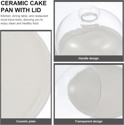 Vista 8 de Angoily Cloche - Plato de cerámica con cúpula de cristal para tartas con tapa de cúpula, soporte de exhibición de queso con cubierta de vidrio