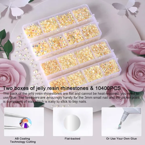 Vista 3 de 10400 diamantes de imitación beige, cristales de resina de gelatina para uñas, cristales de bricolaje con parte trasera plana no termoadhesivos