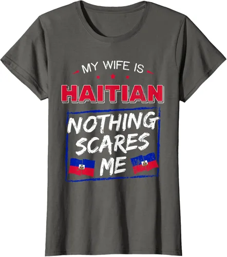Vista 56 de My Wife Is Haitian Republic of Haiti Heritage Roots - Camiseta con bandera, Negro, S