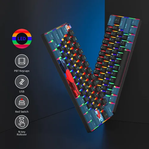 Vista 2 de Protable - Teclado mecánico 60% para juegos, mini compacto retroiluminado de 61 teclas, teclado de oficina con cable con interruptor rojo
