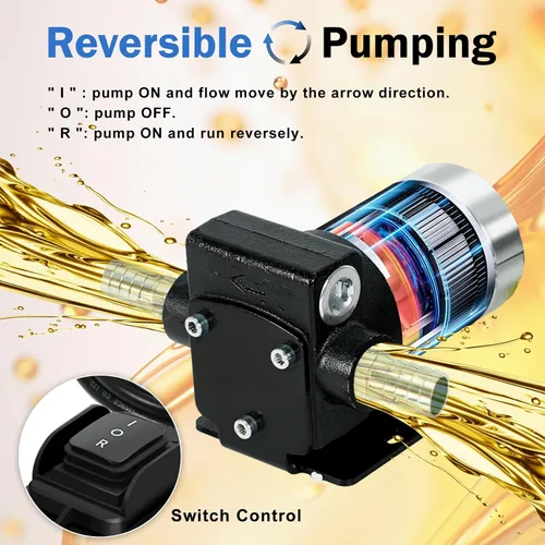 Vista 4 de 12V CC Bomba de transferencia de combustible/gasolina con cables de conexión, bomba reversible mejorada, protección térmica, control de interruptor