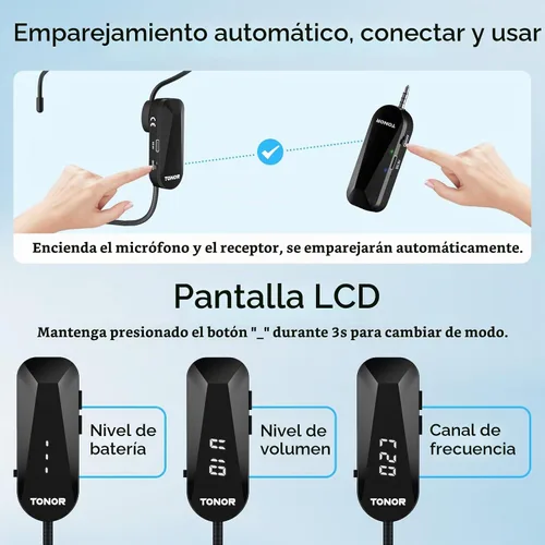 Vista 7 de TONOR Micrófono inalámbrico para auriculares, 2 en 1 UHF Microfono Headset
