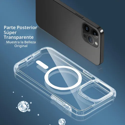 Vista 6 de Funda magnética compatible con iPhone 14 Pro Max, compatible con carga inalámbrica MagSafe, parte trasera transparente antiarañazos, a prueba