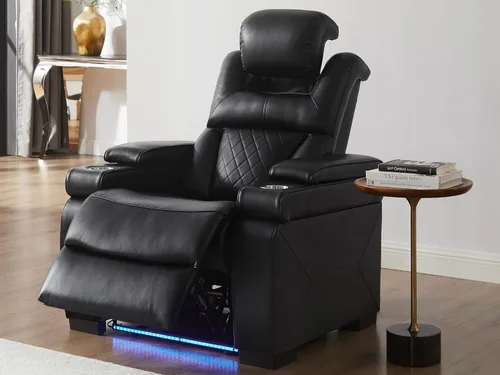 Vista 8 de THSUPER Juego de sofás reclinables de cuero transpirable con potencia con luz LED, asientos reclinables de cine en casa con reposacabezas