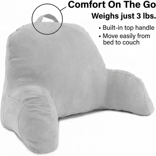 Vista 4 de Deluxe Comfort Reposo de cama de microgamuza - Almohada de respaldo con brazos - Almohada de descanso en cama - Tumbona de lectura - Almohada