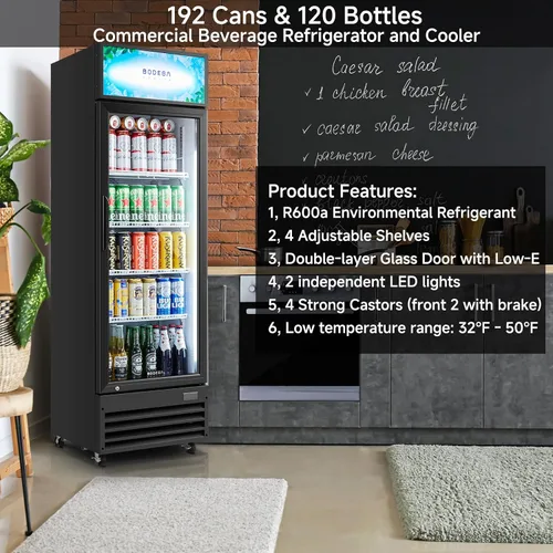 Vista 7 de Refrigerador y enfriador de bebidas comercial BODEGA BODEGACOOLER, refrigerador comercial para mercancía con luz LED suave, estantes ajustables