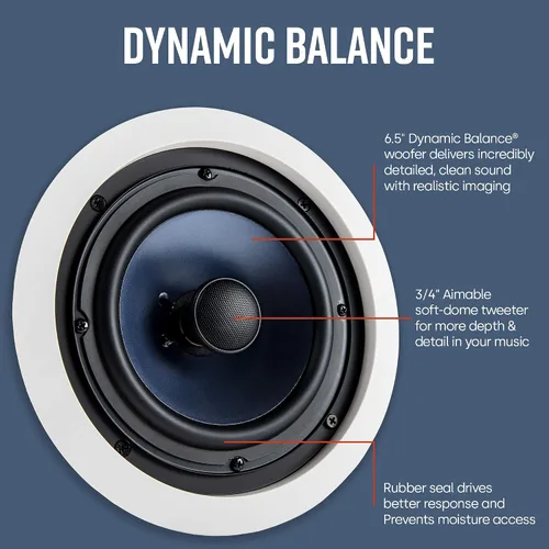 Vista 2 de Polk Audio RC60i - Altavoces redondos de 6.5 pulgadas de alta calidad de 2 vías (par), perfectos para colocación húmeda y húmeda en interiores