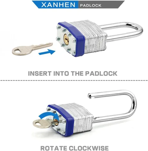 Vista 4 de Candados para Exteriores Lock, Cerradura de Llave, Candados con la Misma Llave - Candados con Llave de Acero Laminado con Grillete Largo, Paquete