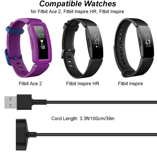 Vista 2 de Emilydeals Paquete de 2 cargadores para Fitbit Ace 2, Fitbit Inspire HR y Fitbit Inspire - Cable de carga USB de repuesto para Fitbit Inpsire