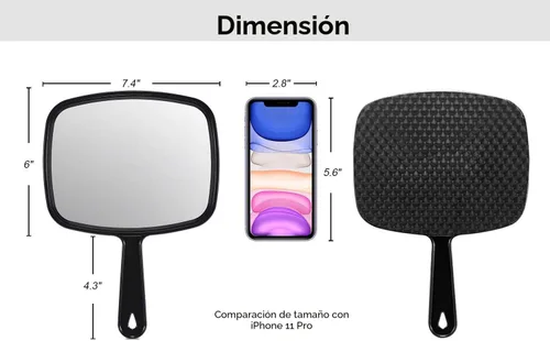 Vista 2 de PROTECLE Espejo de mano, 10.3" L x 7.4" W Espejo de mano para salón de barbería con mango, cuadrado, negro