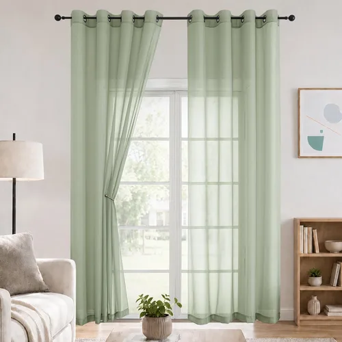 Vista 70 de OWENIE Cenefa transparente con ojales negros para ventanas, 2 paneles de 52