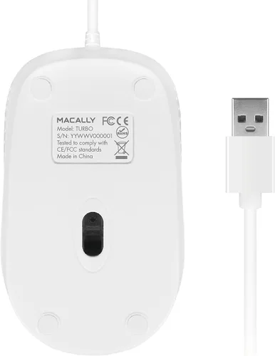 Vista 4 de Macally Mouse USB con cable con 3 botones, rueda de desplazamiento y cable de 5 pies de largo, mouse USB para computadora portátil y de escritorio