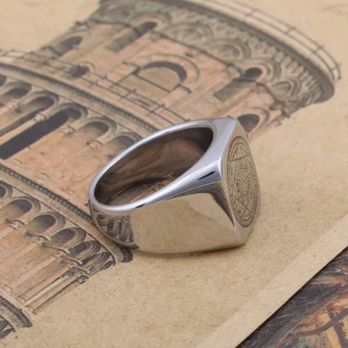Vista 3 de Dacai The Seals of the Seven Arcángeles Protección Amuleto Seal Salomon Kabbalah Mens Womens Stainless Steel Polished Ring, Metal