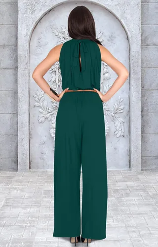 Vista 5 de KOH KOH Overol sexy sin mangas de pierna ancha para mujer, overol de cóctel